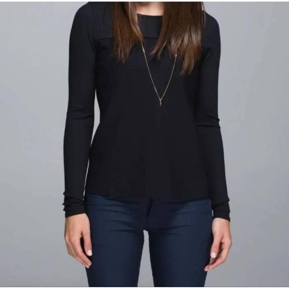 Lululemon Black Long Sleeve Four Way Stretch Ribbed Crew Neck Top